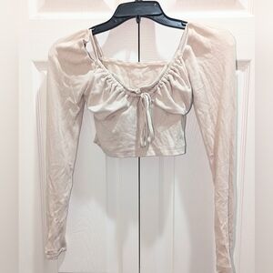 Shein, ivory, ribbed, long sleeve, front tie, crop top-ladies Jr size XS